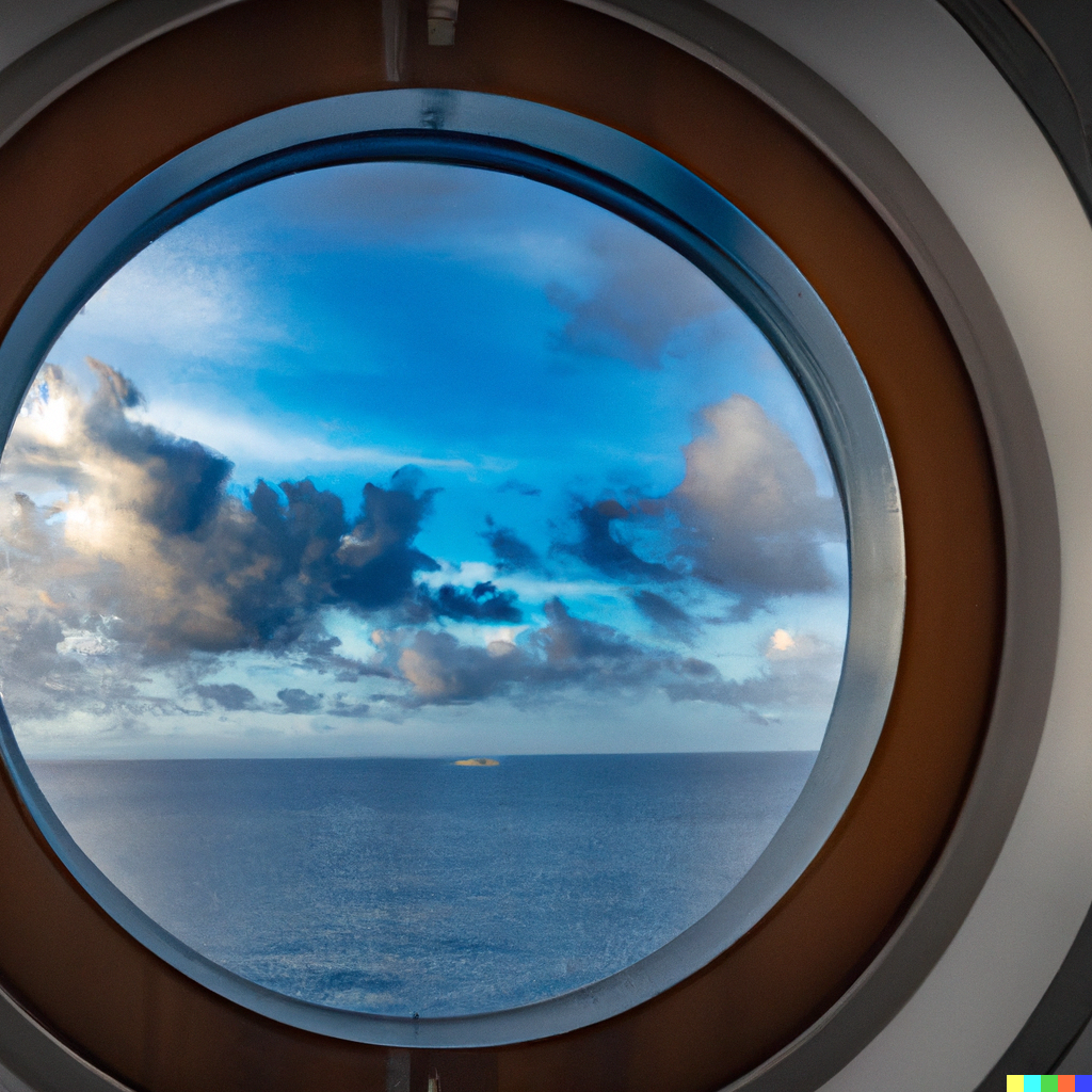 a cruise ship has a large circular window